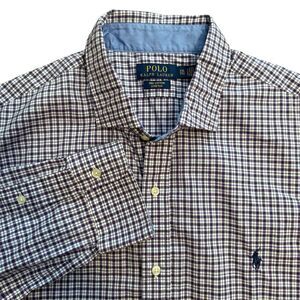 Polo Ralph Lauren Mens XXL Cotton Stretch Fit Button Down Shirt Purple Plaid